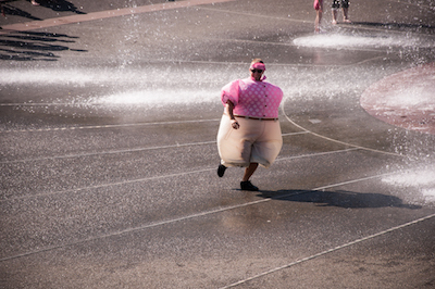 Balloon guy running around the fountain at Bumbershoot 2013