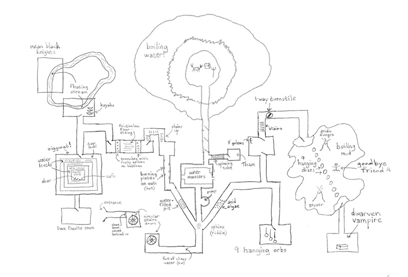 The route taken through the temple by the adventurers as drawn by Gustaf