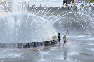 Daugher & friend playing in the fountain at Bumbershoot 2011