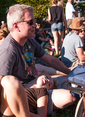 Daughter & I watching a band on the Starbucks Stage at Bumbershoot 2013